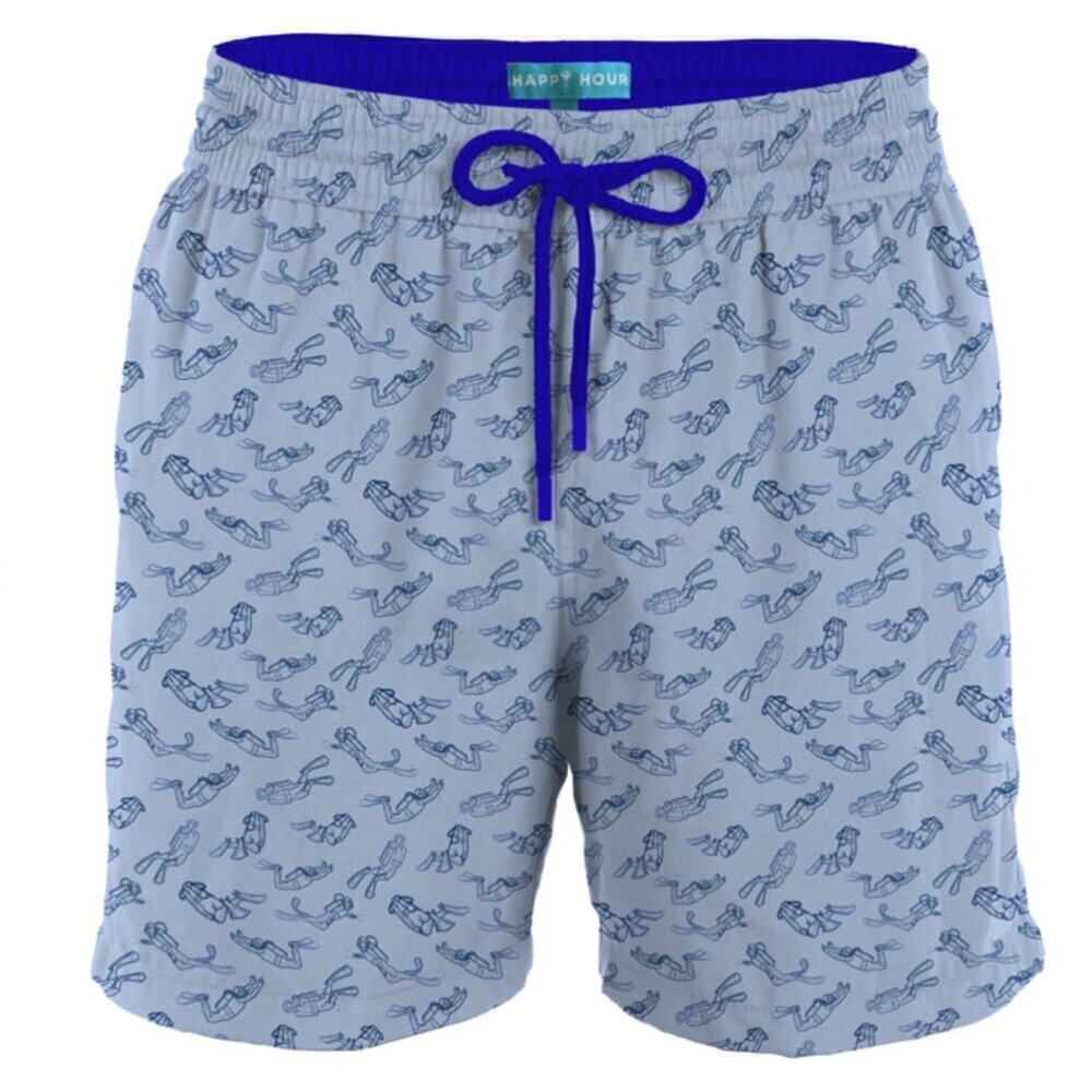 Happy Hour Scuba Diver Blue Swim Short Trunk Men's Size L
